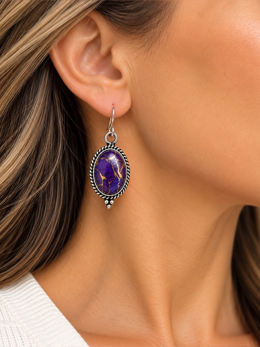 *NWT* 925 Sterling Silver Kingman Purple Dahlia Earrings